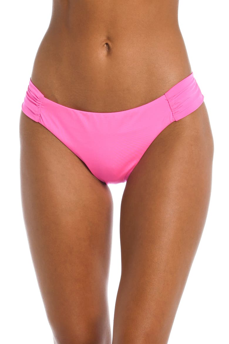 Solids Shirred Side Bikini Bottoms, Main, color, ELECTRIC PINK