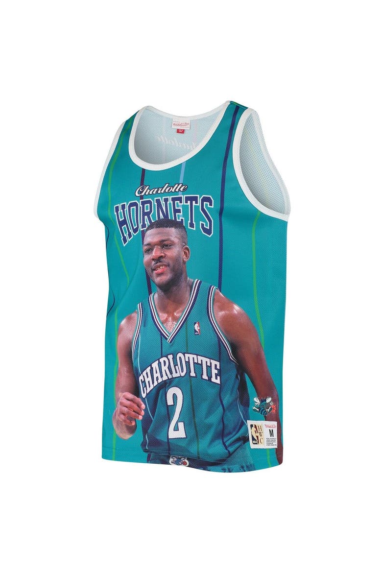 Men's Mitchell & Ness Larry Johnson Teal Charlotte Hornets Hardwood Classics Player Tank Top, Alternate, color, Teal