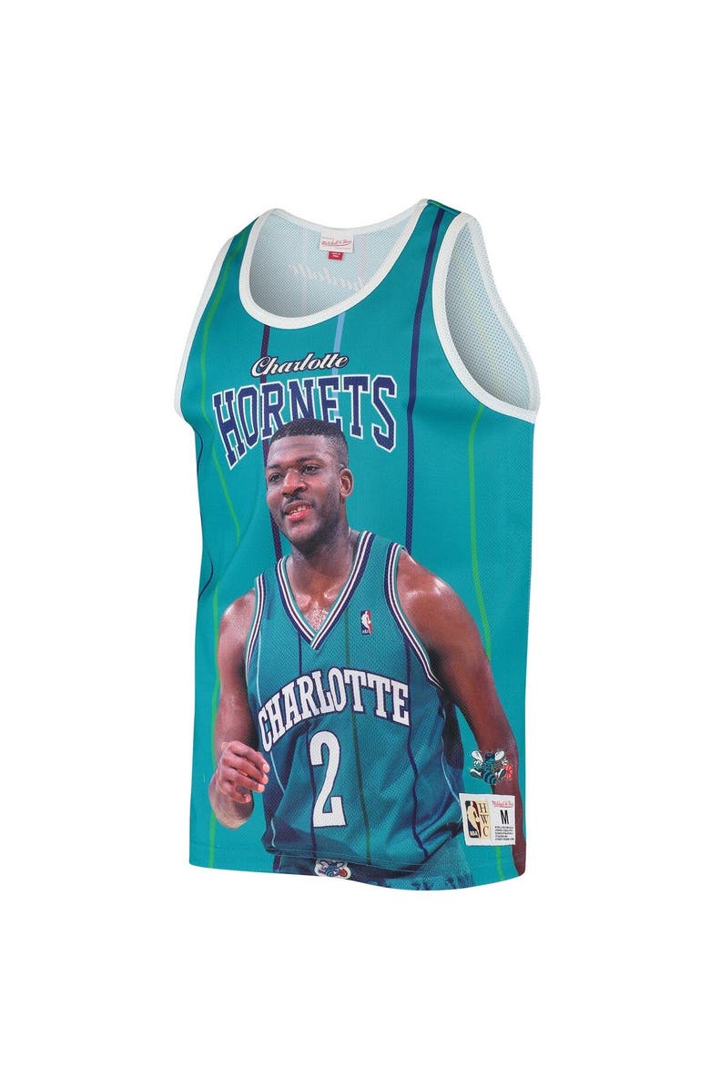 Mitchell & Ness Men's Mitchell & Ness Larry Johnson Teal Charlotte Hornets Hardwood Classics Player Tank Top, Alternate, color, 