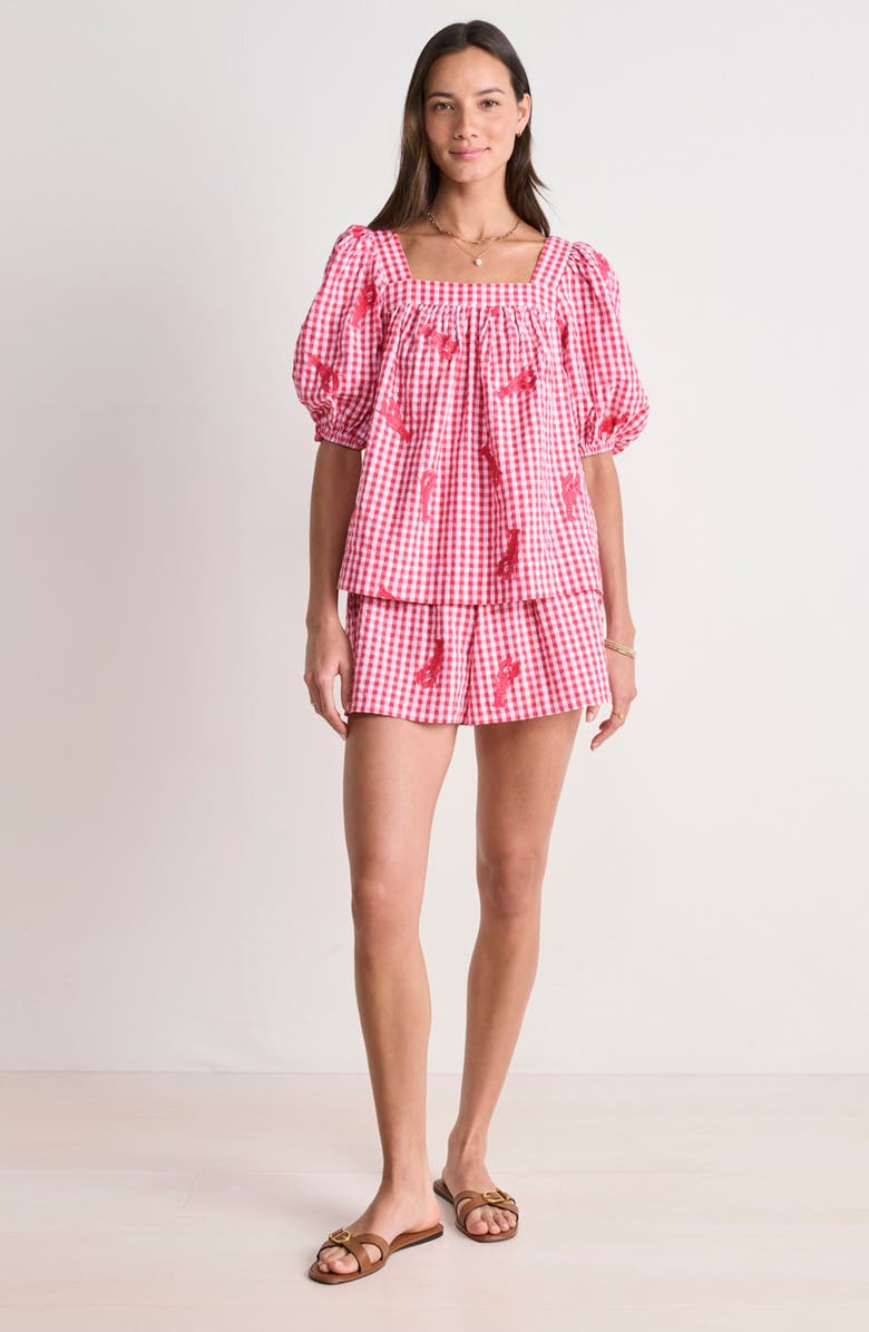 vineyard vines Serena Lobster Appliqué Cotton Gingham Top, Alternate, color,