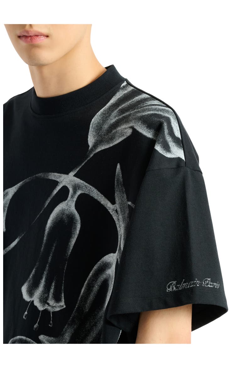 Printed Balmain Flower T-Shirt, Alternate, color, black