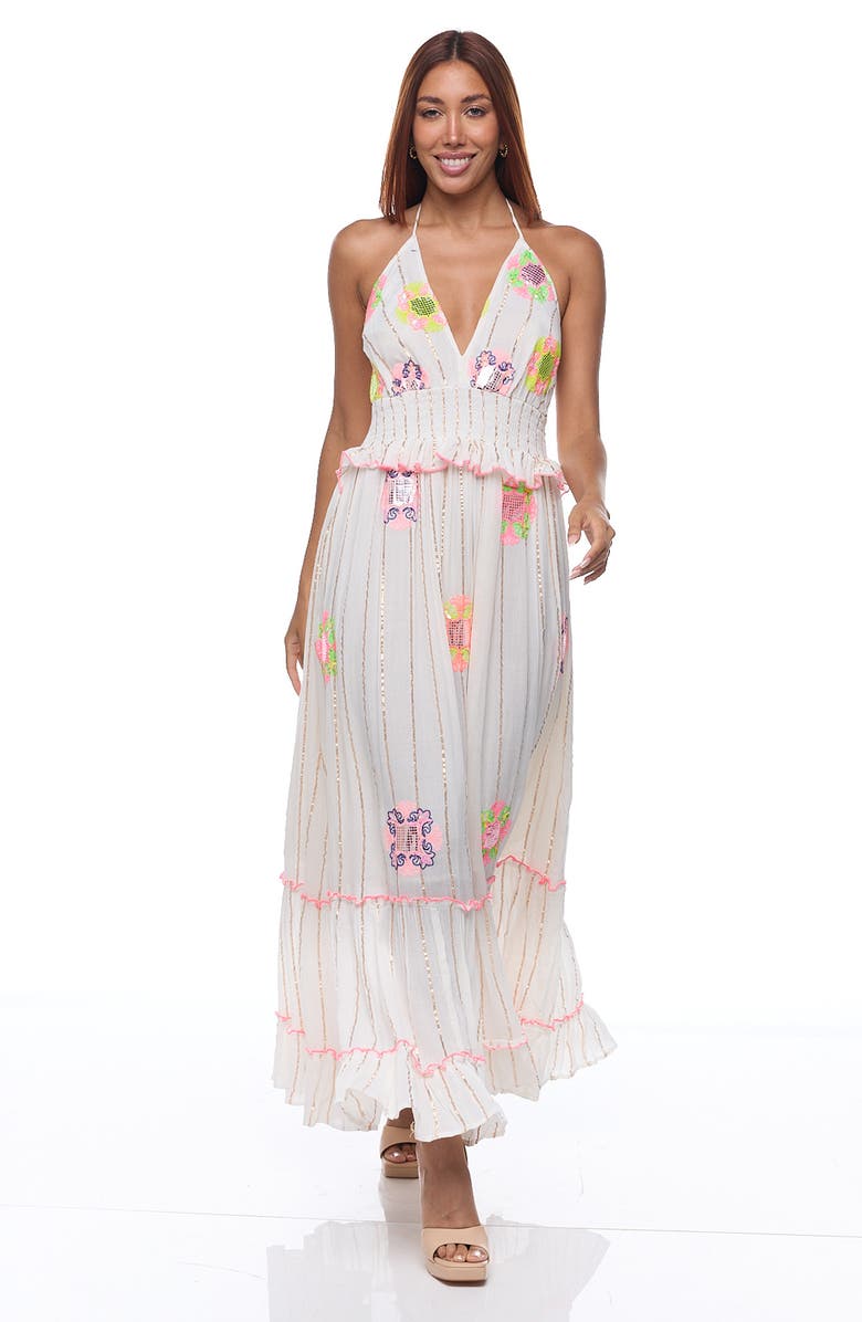 RANEES Embellished Cotton Cover-Up Maxi Dress, Alternate, color, White