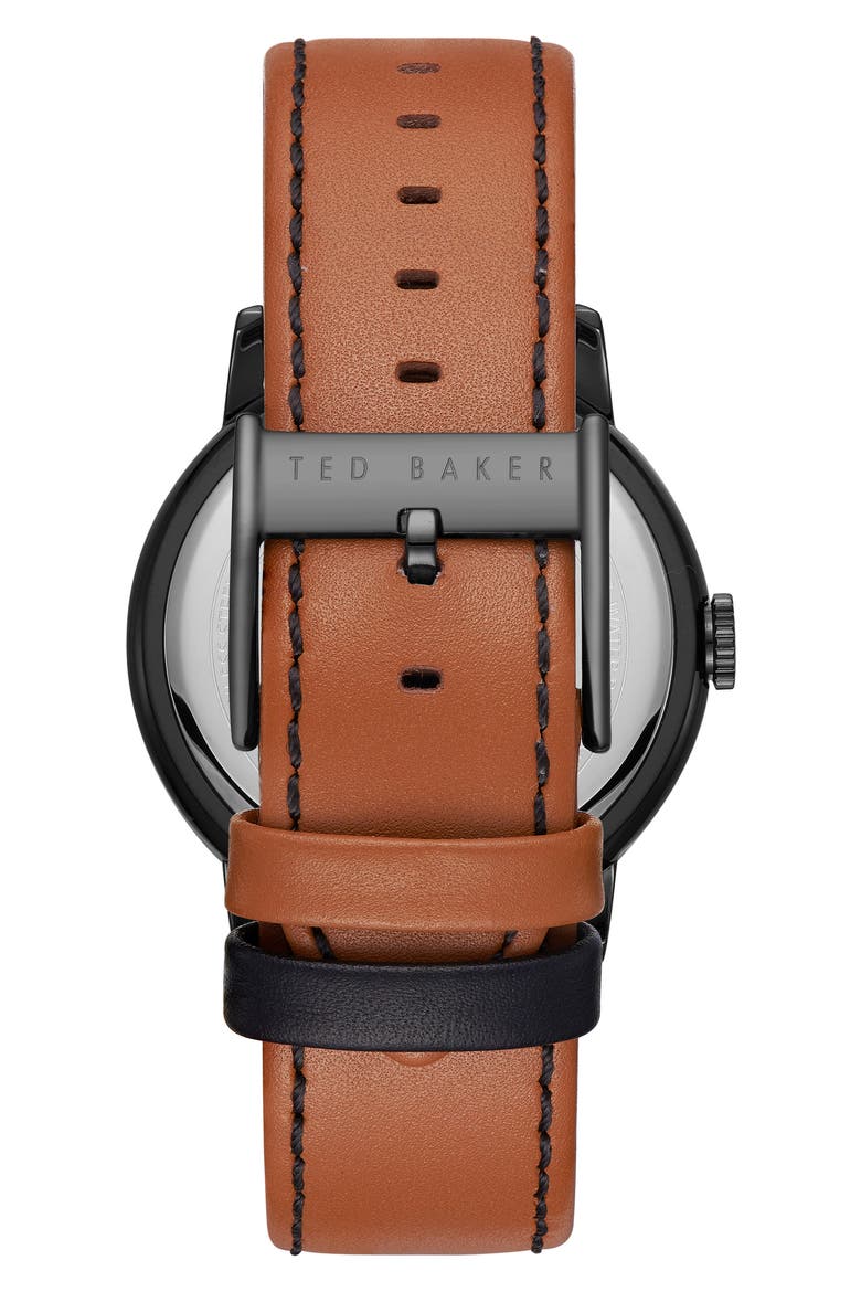 Daniel Leather Strap Watch, 42mm, Alternate, color, BLACK/ LIGHT BROWN