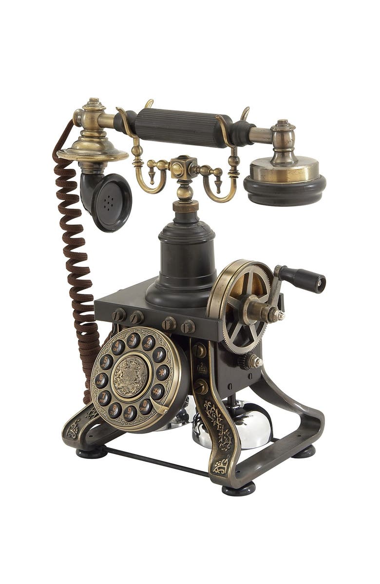 WILLOW ROW Black Brass Vintage Antique Phone, Main, color, 