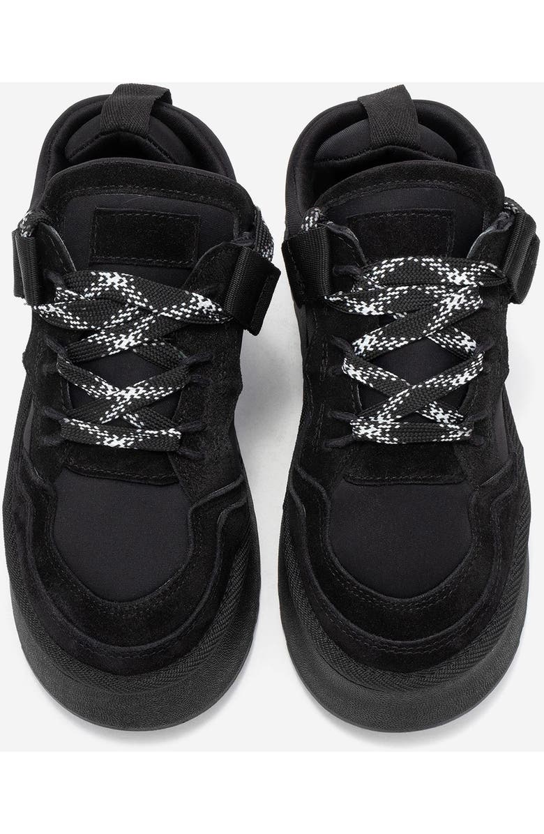 Forever & Always Shoes Riven Leather Platform Sneaker, Alternate, color, Black Suede