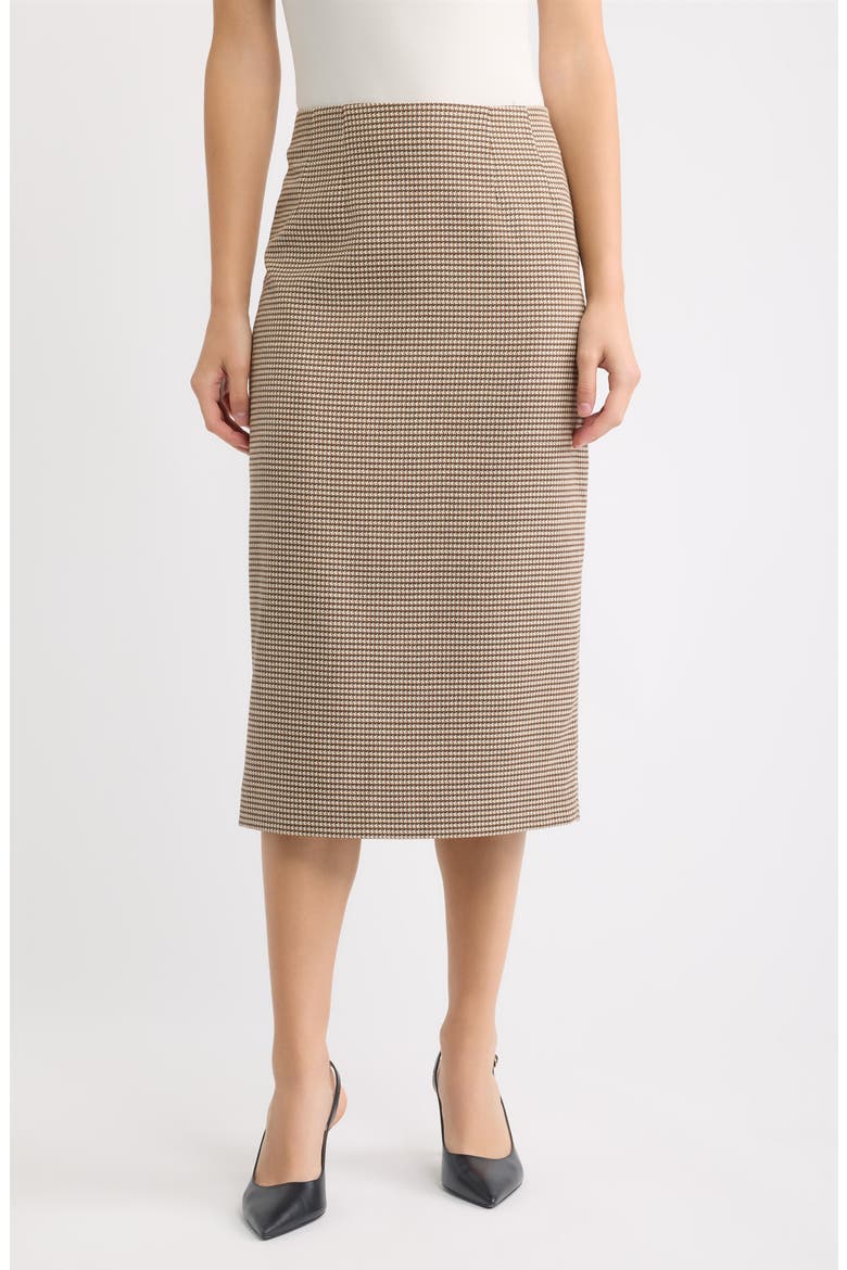 Houndstooth Midi Skirt, Main, color, NATURAL CLAY MULTI