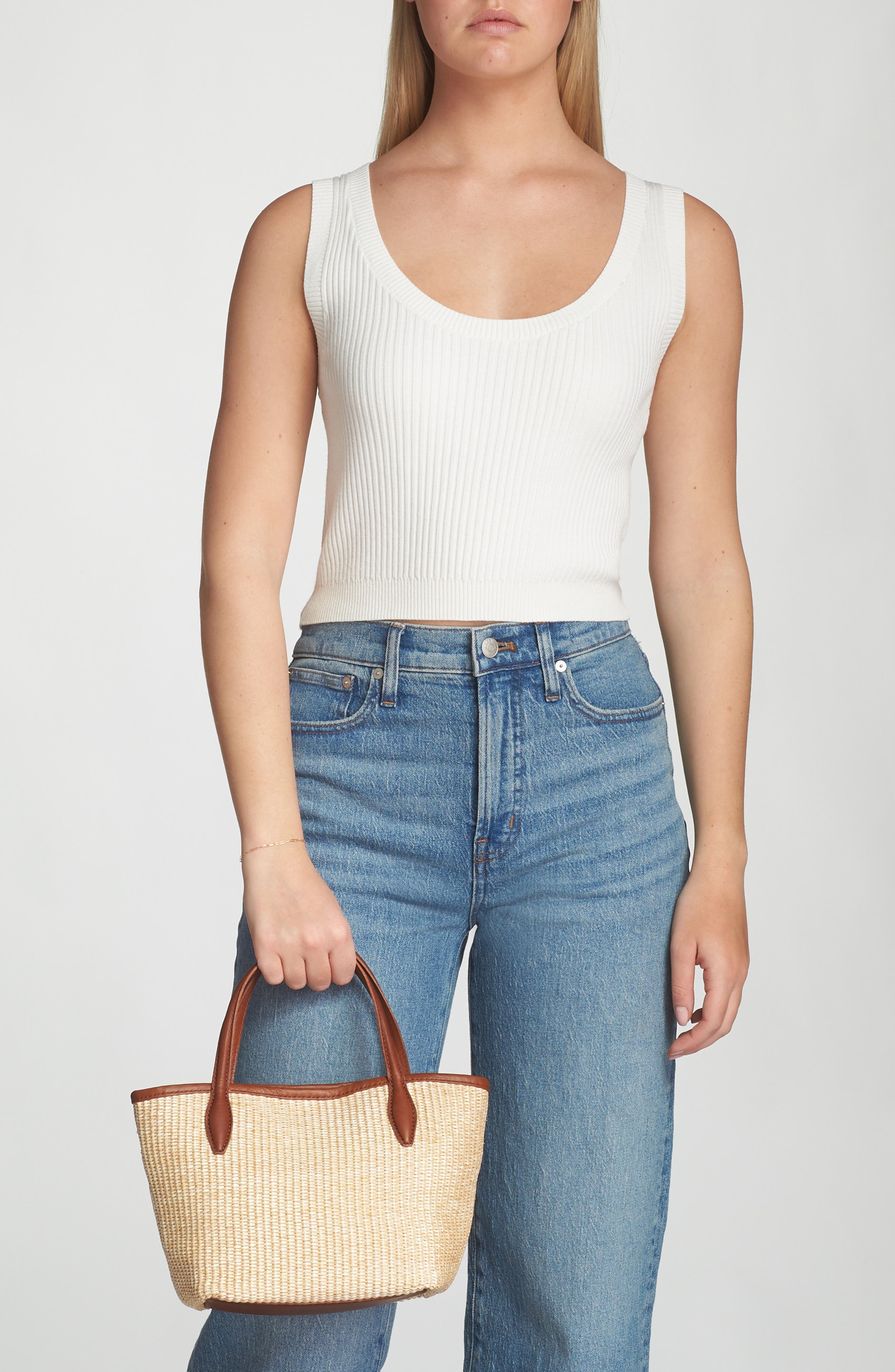 Madewell The Mini Straw Shopper Tote, Alternate, color, Rustic Twig Multi