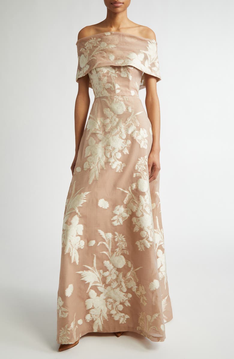 Lela Rose Deedie Floral Tapestry Off The Shoulder Jacquard Gown, Main, color, 