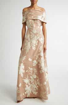 Lela Rose Deedie Floral Tapestry Off The Shoulder Jacquard Gown