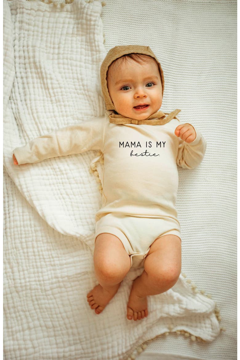 Mama Is My Bestie - Organic Long Sleeve Baby Bodysuit, Alternate, color, Natural Black Lettering