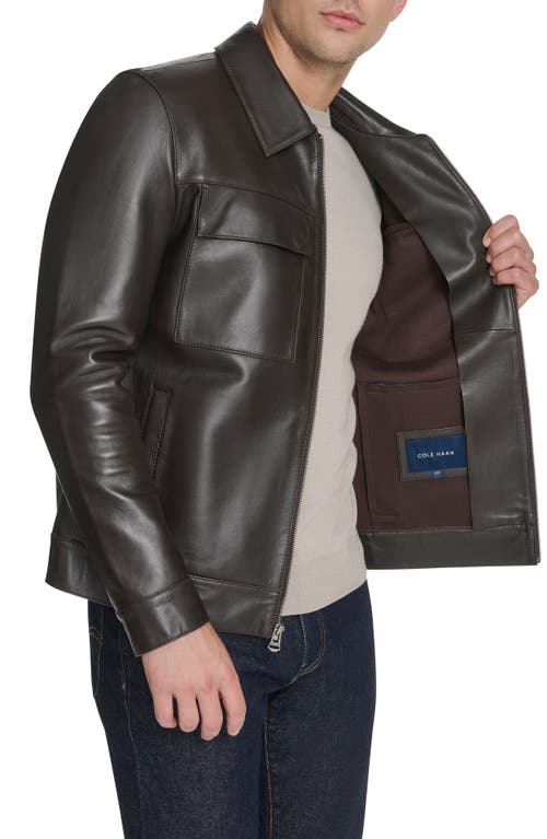 Cole Haan Leather Zip Shirt Jacket In Black