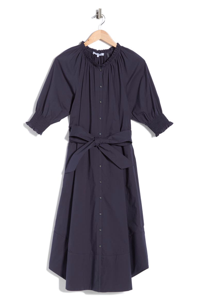 Kleo Puff Sleeve Cotton Shirtdress, Alternate, color, NAVY