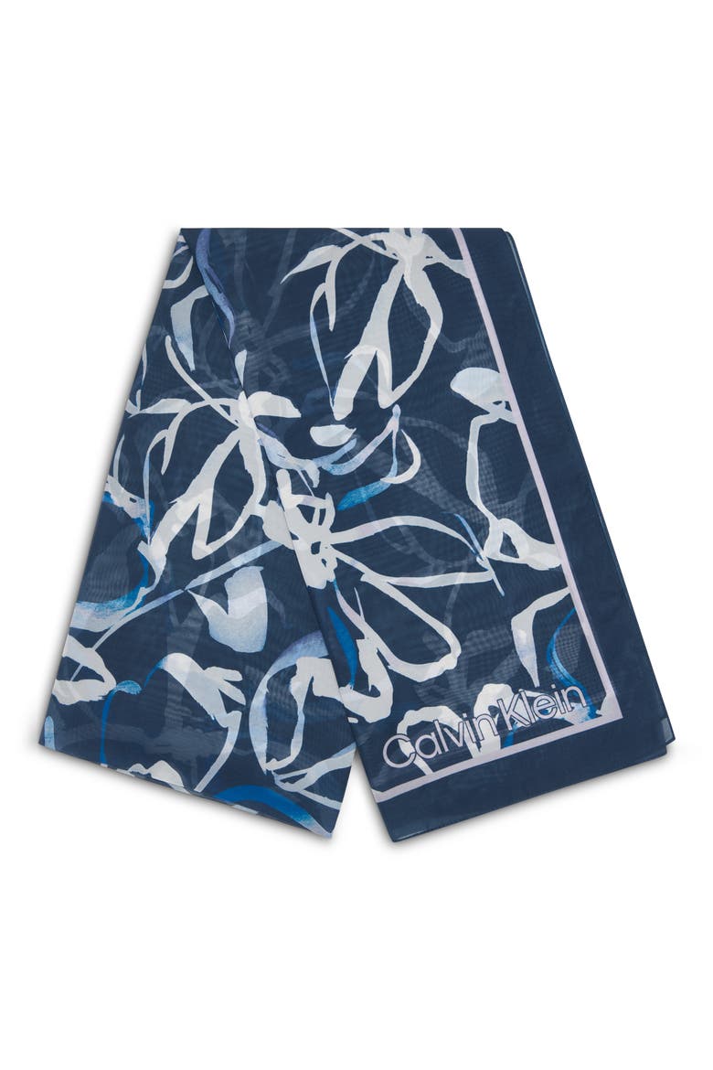 Floral Chiffon Scarf, Alternate, color, INDIGO
