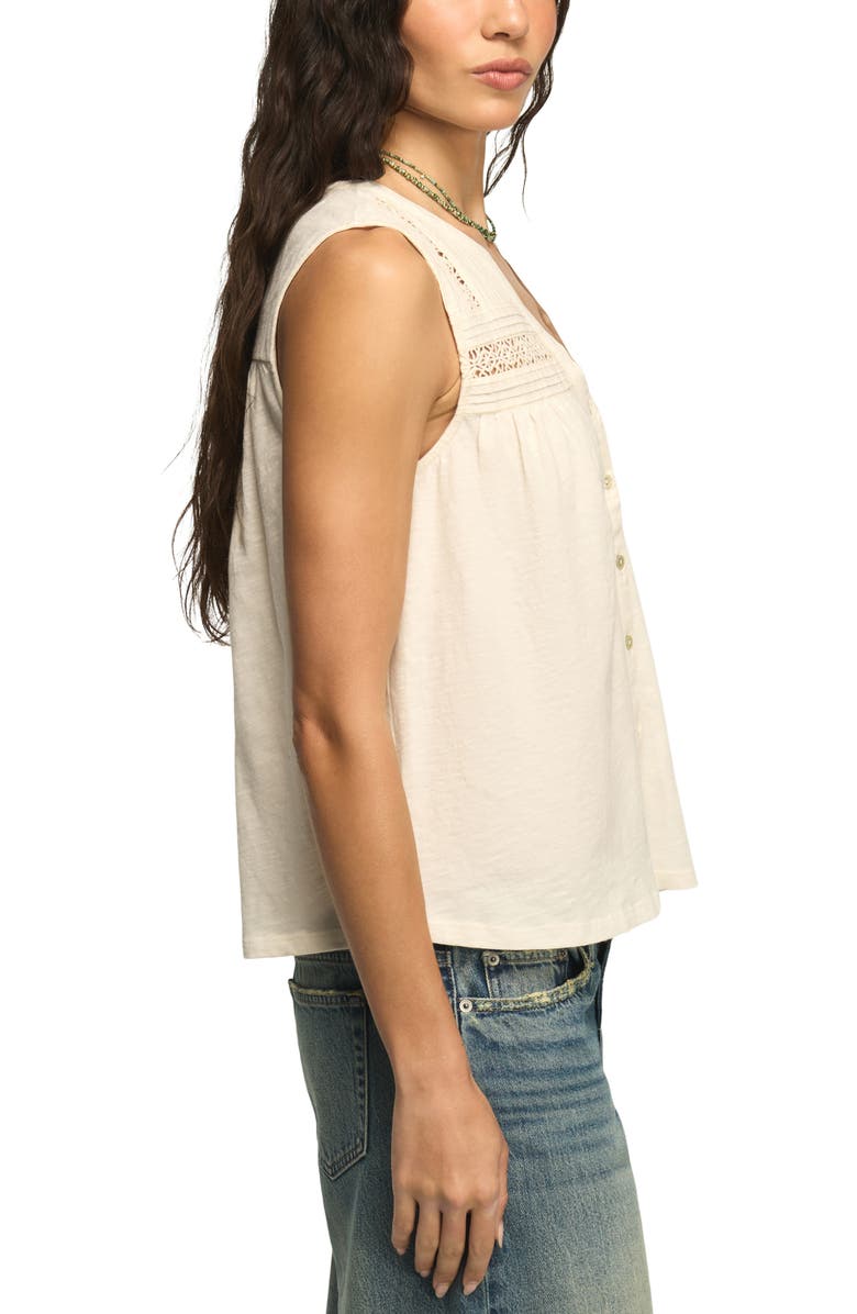 Lucky Brand Lace Inset Cotton Button-Up Tank, Alternate, color, Whisper White