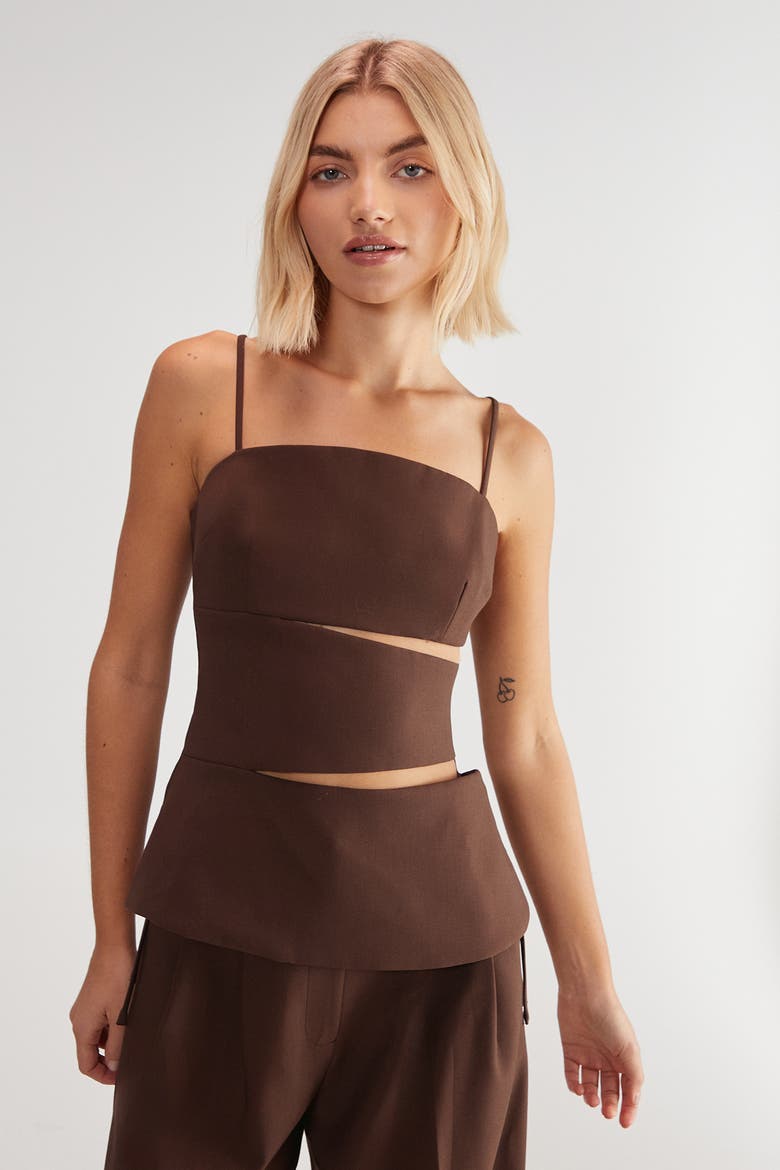Premium Tailored Cut Out  Longline Top, Alternate, color, Choc Brown