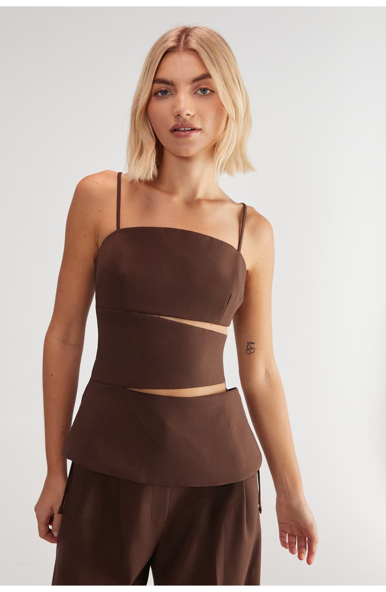 NASTY GAL Premium Tailored Cut Out Longline Top, Alternate, color, Choc Brown