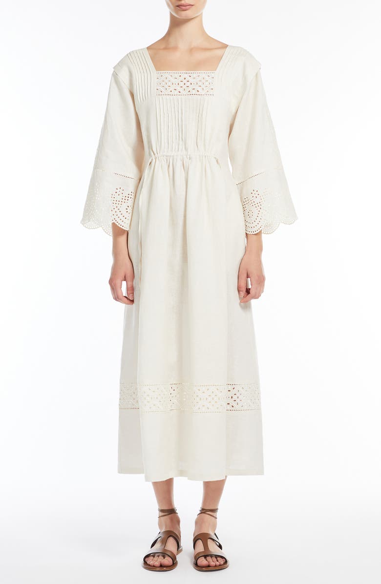 Weekend Max Mara Luglio Eyelet Long Sleeve Maxi Dress, Main, color, Ecru