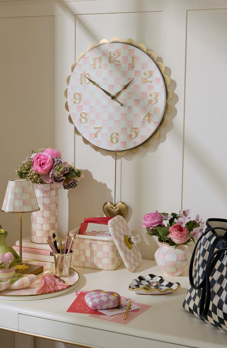 MACKENZIE CHILDS Rosy Check Pendant Clock, Alternate, color, Rosy