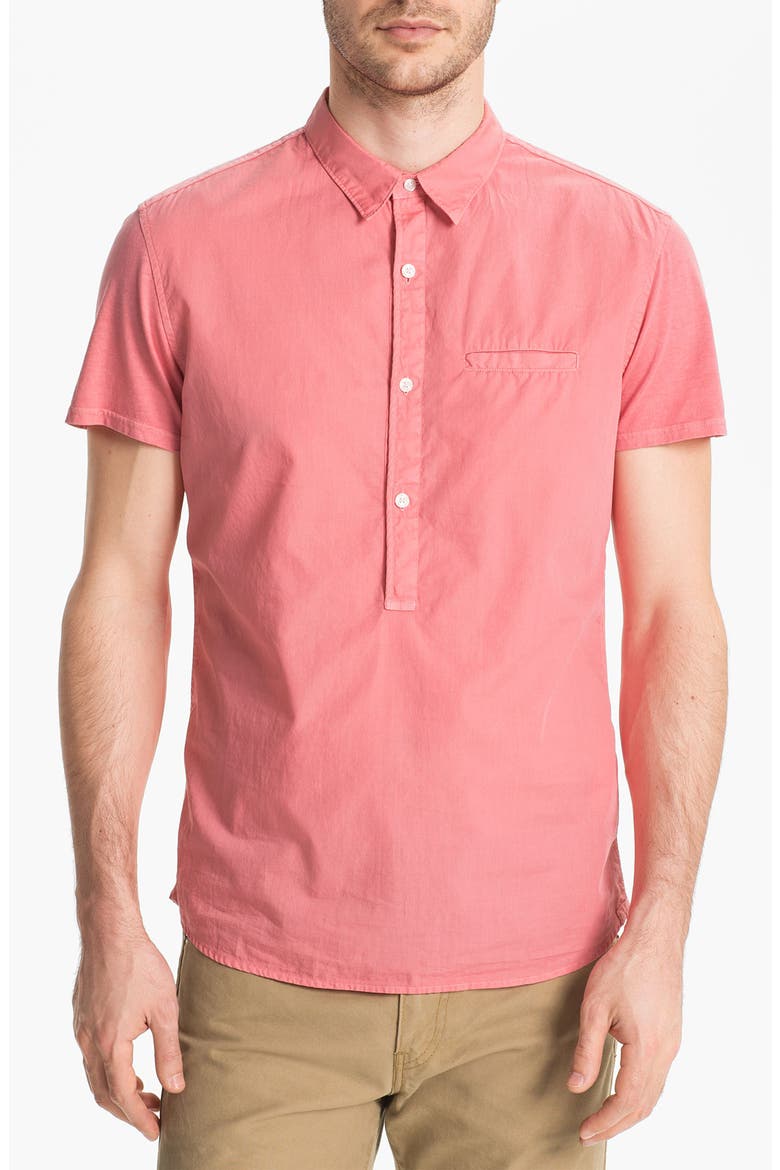 Short Sleeve Woven Pullover Shirt, Main, color, ROSE