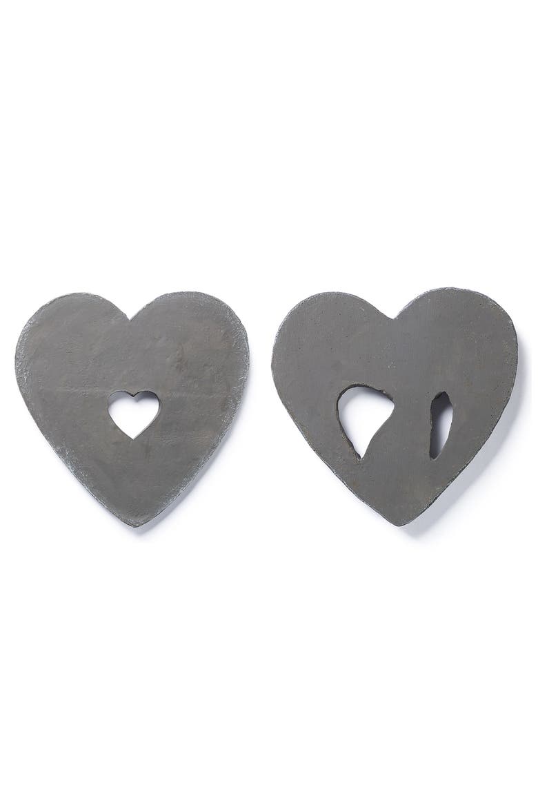 Set of 2 Cement Heart Shaped Paw Prints and Dog Memory Stepping Stones, Alternate, color, Grey