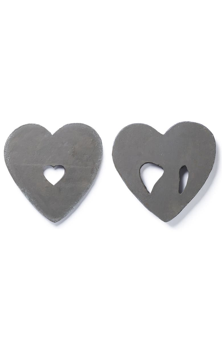 Glitzhome Set of 2 Cement Heart Shaped Paw Prints and Dog Memory Stepping Stones, Alternate, color, Grey