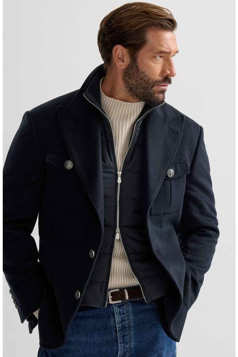 Virgin Wool Beaver Cloth Outerwear Blazer With Thermore®-padded Detachable Vest, Alternate, color, Navy Blue