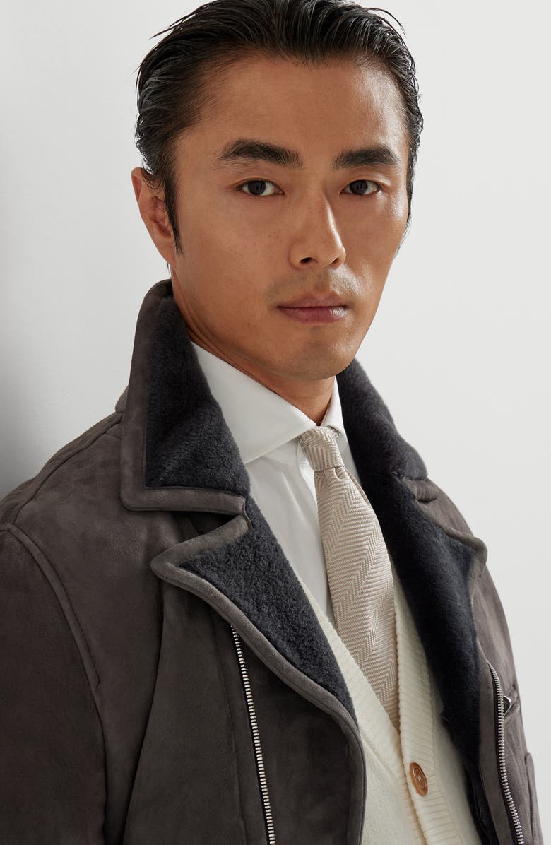 Brunello Cucinelli Shearling biker jacket, Alternate, color, Slate