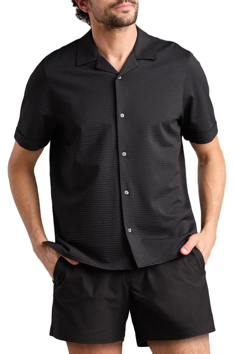 Commuter Seersucker Camp Shirt, Main, color, BLACK