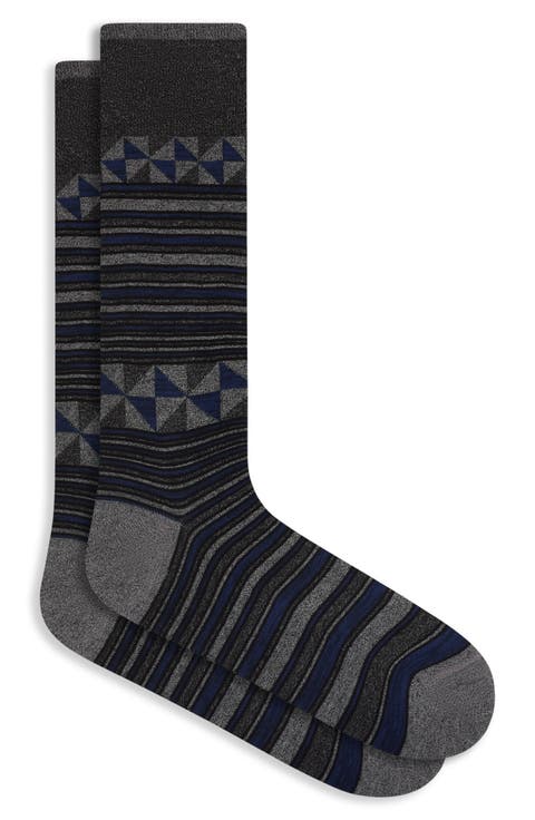 Stripe Geo Pattern Cotton Blend Dress Socks