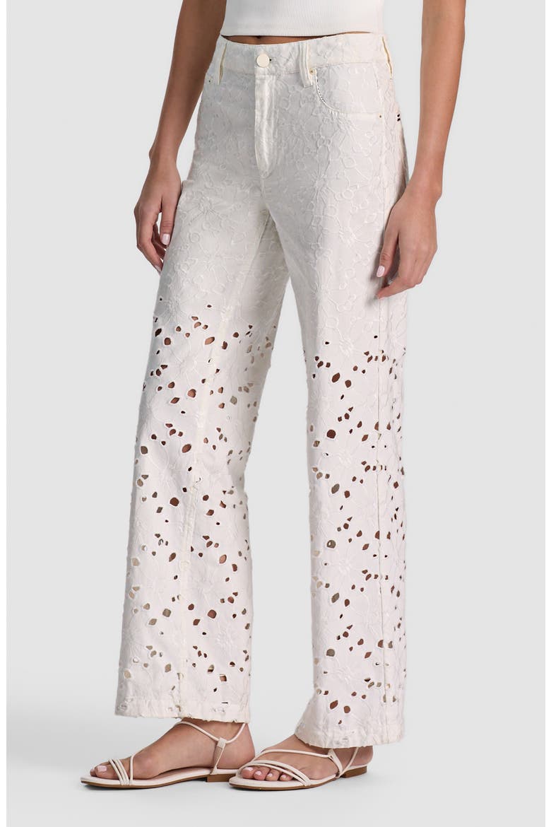 Chic High Waist Embroidered Eyelet Jeans, Alternate, color, OFF WHITE