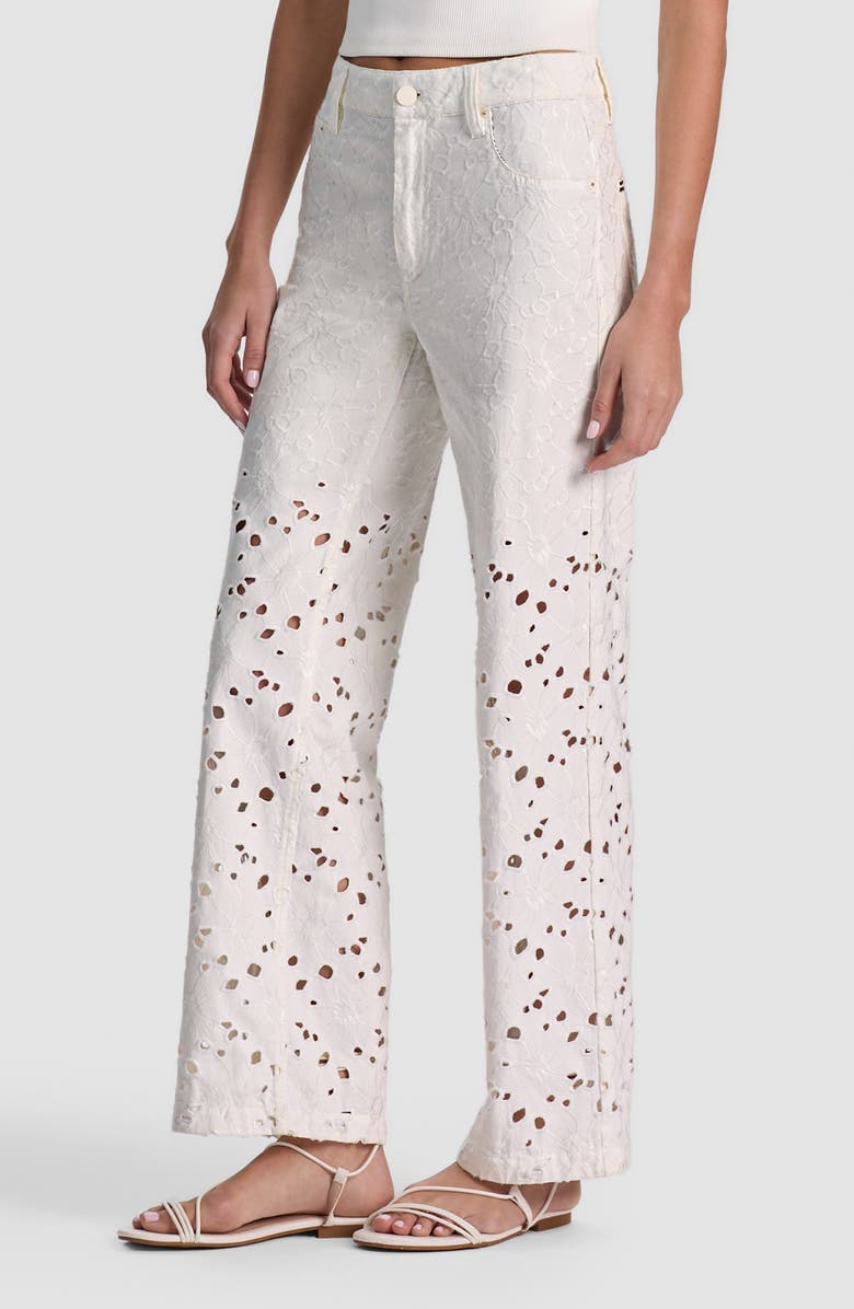 Alice + Olivia Chic High Waist Embroidered Eyelet Jeans, Alternate, color, Off White