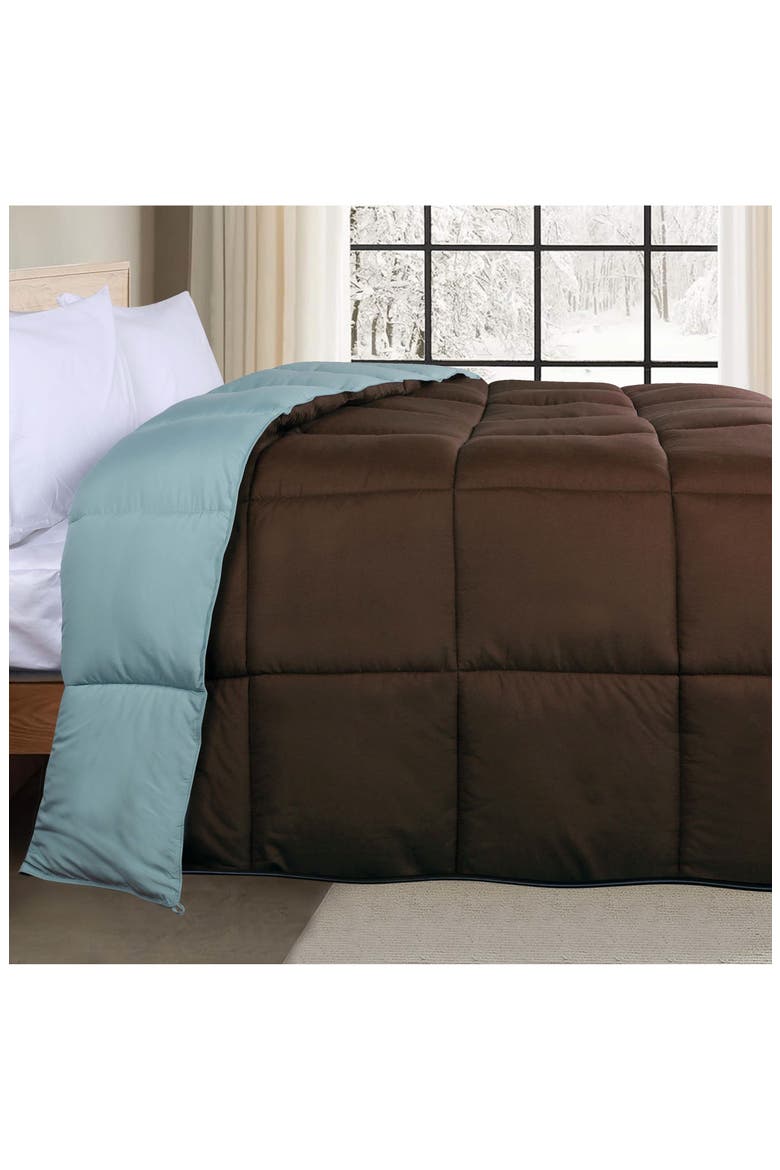 Classic All-Season Reversible Down Alternative Comforter, Alternate, color, CHOCO-SKY BLUE