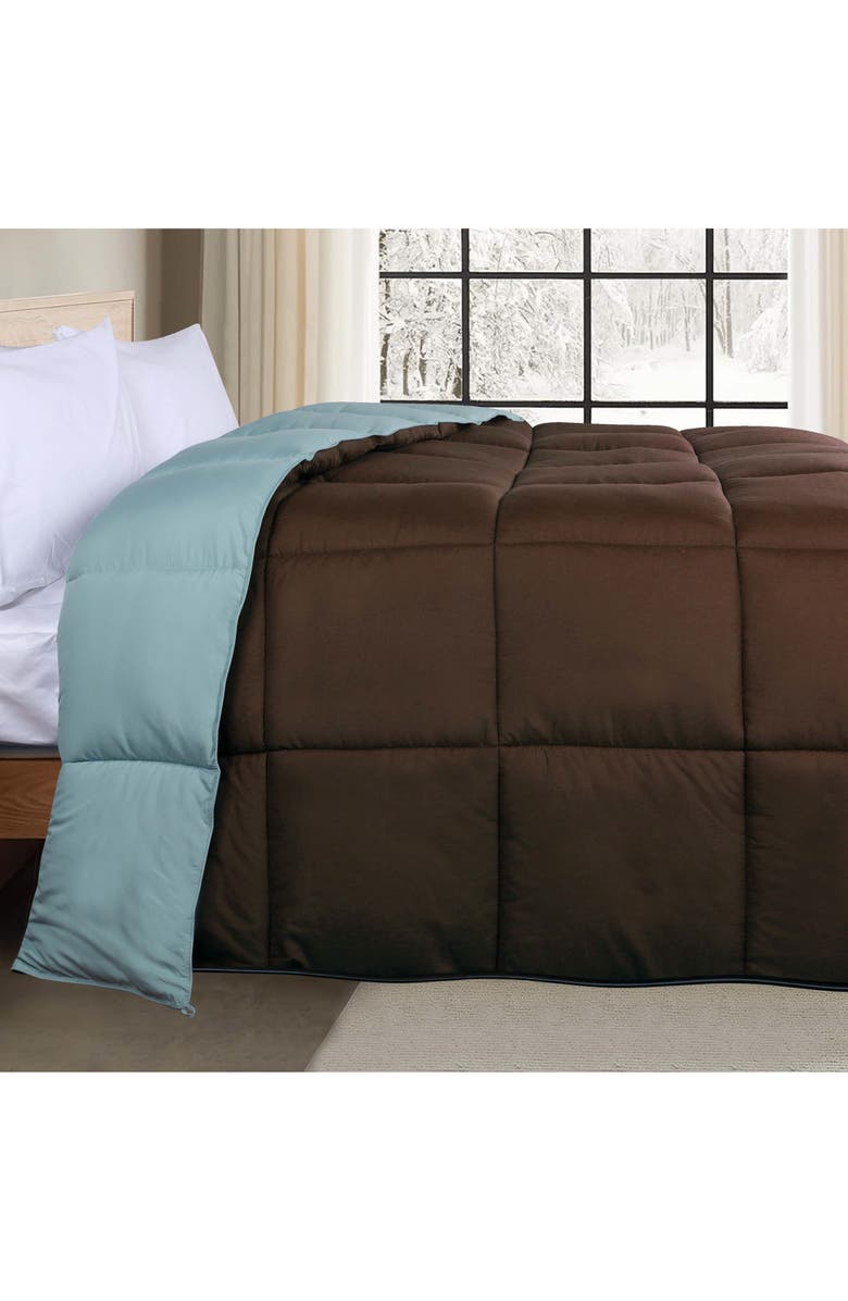 Superior Classic All-Season Reversible Down Alternative Comforter, Alternate, color, Choco-Sky Blue