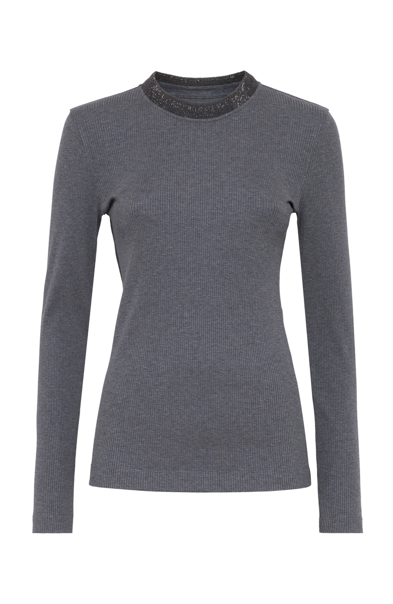 Brunello Cucinelli Comfort cotton ribbed jersey T-shirt with precious collar, Main, color,