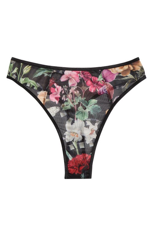 Kilo Brava Floral Print Mesh Thong In Black