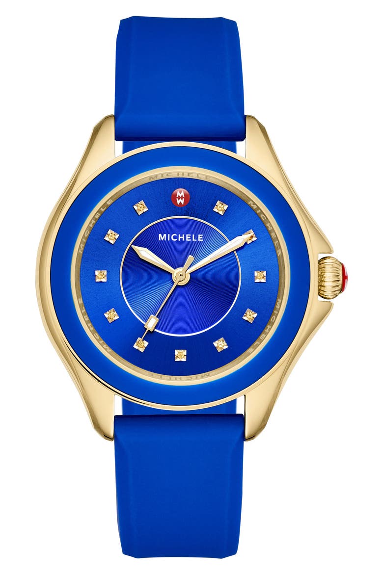 Cape Topaz Dial Watch Head & Silicone Strap, 40mm, Main, color, COBALT/ GOLD/ COBALT