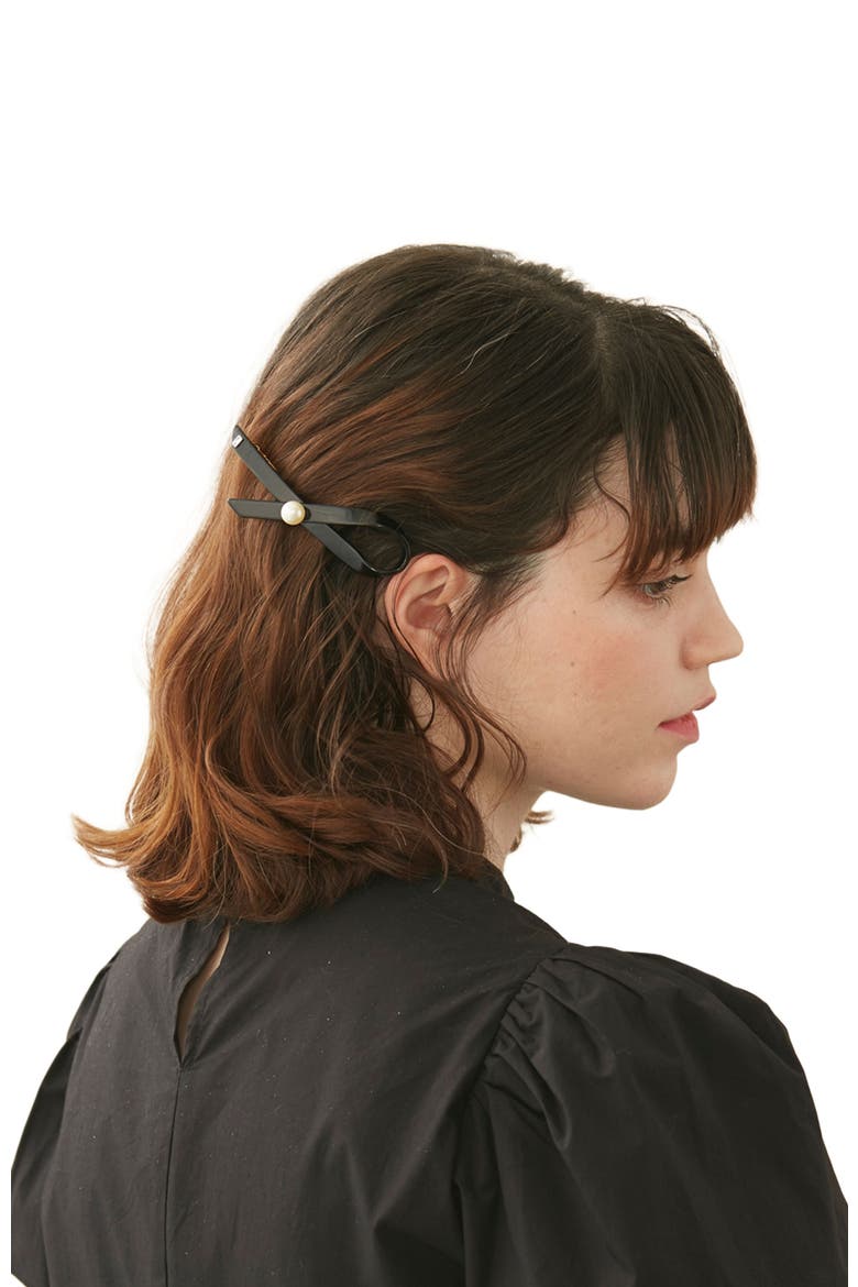 Lutece acetate and pearl barette, Alternate, color, Black