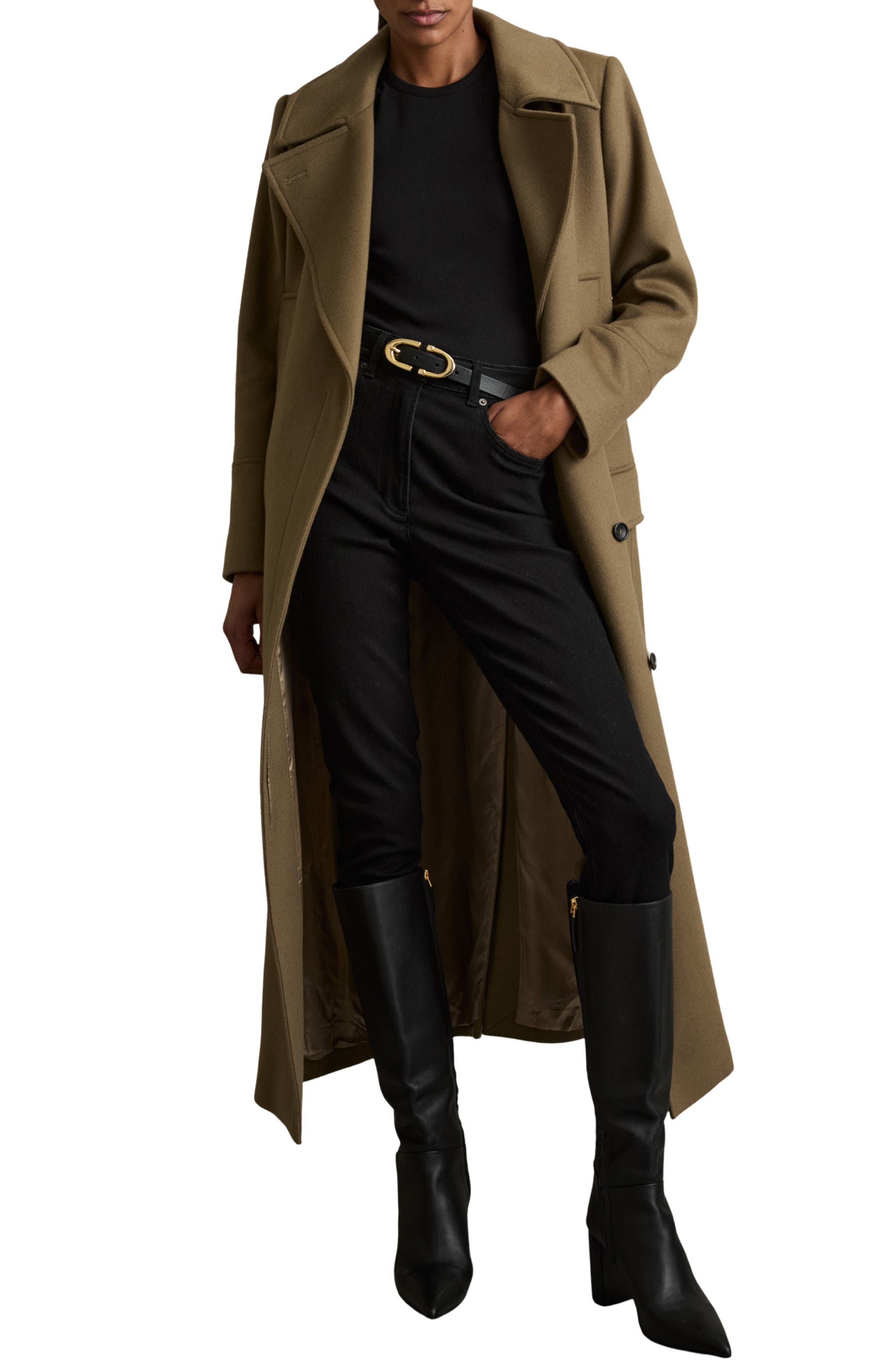 Reiss Bianca Pointed Toe Knee High Boot, Alternate, color, Black