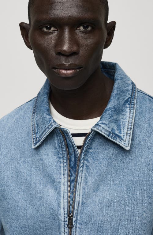 Mango Lined Zip Denim Jacket In Medium Blue