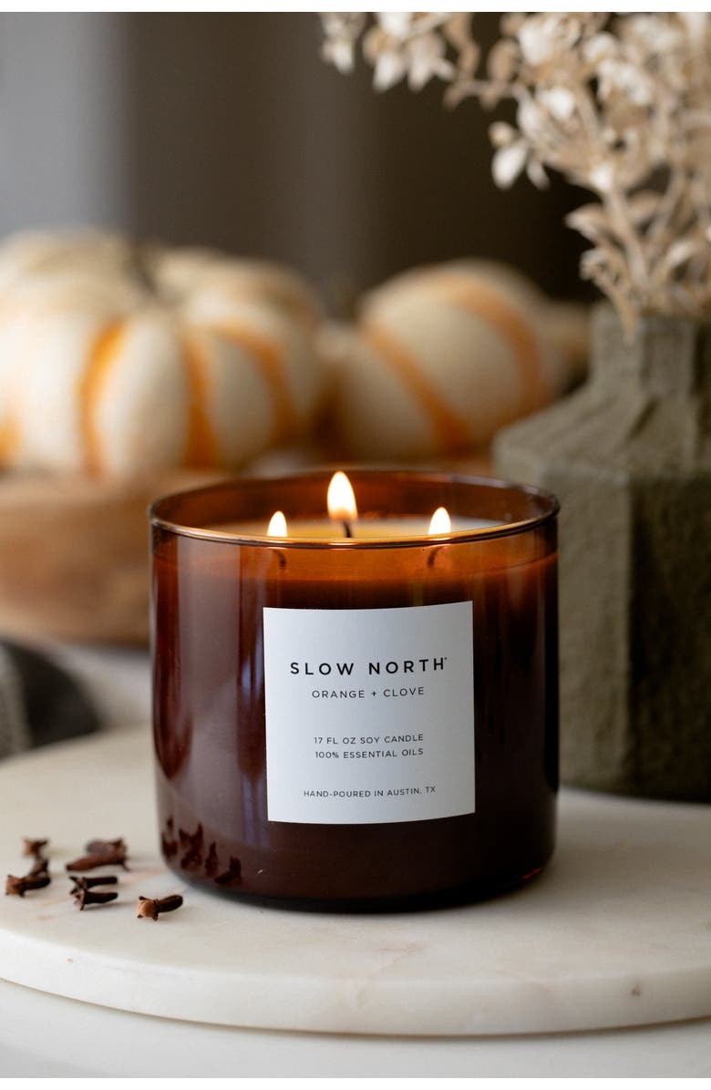 SLOW NORTH Orange + Clove - Signature 3-Wick Candle, Alternate, color, Brown