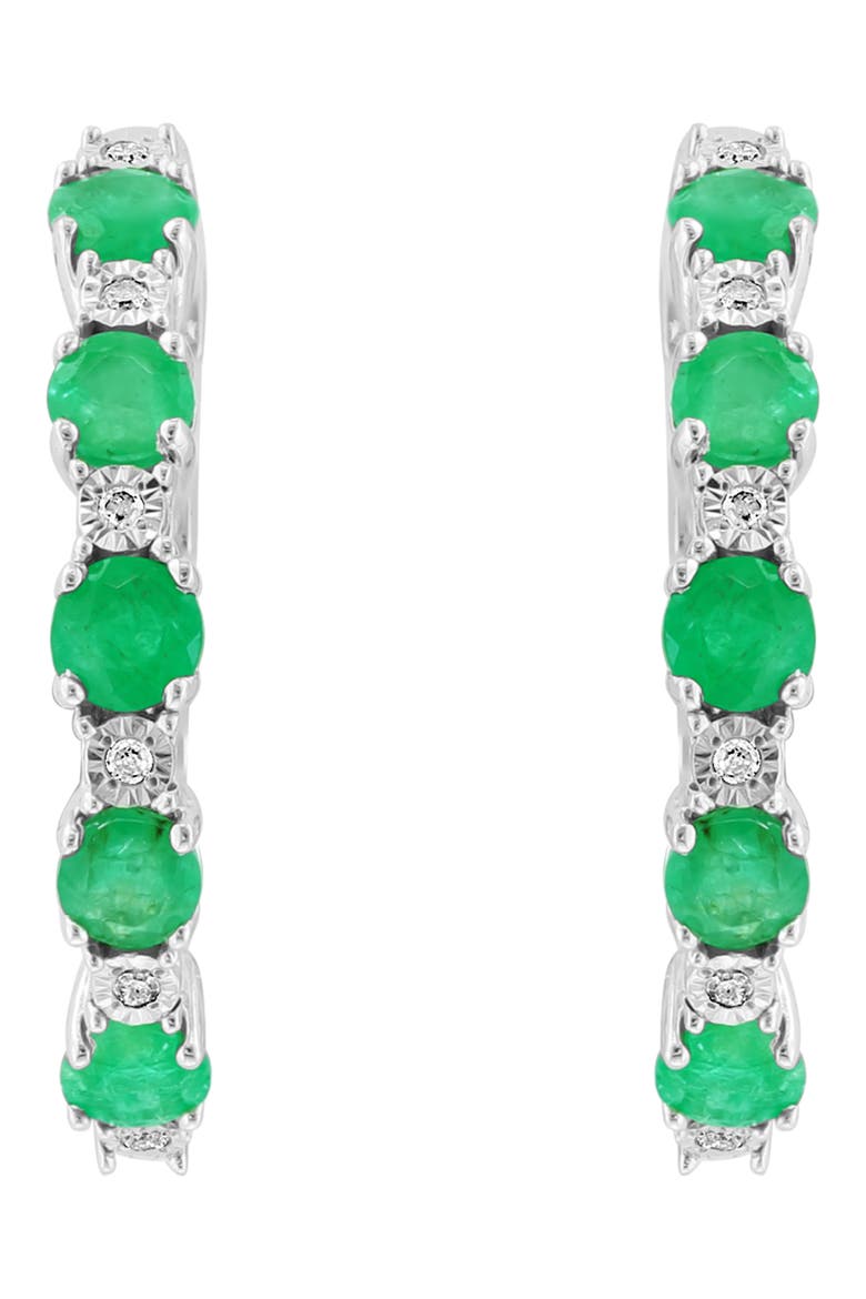 Emerald and Diamond Hoop Earrings, Alternate, color, GREEN