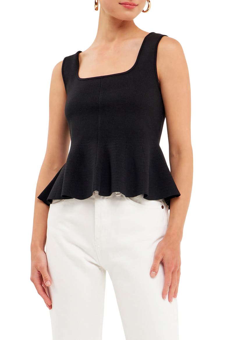 Peplum Knit Tank, Alternate, color, BLACK