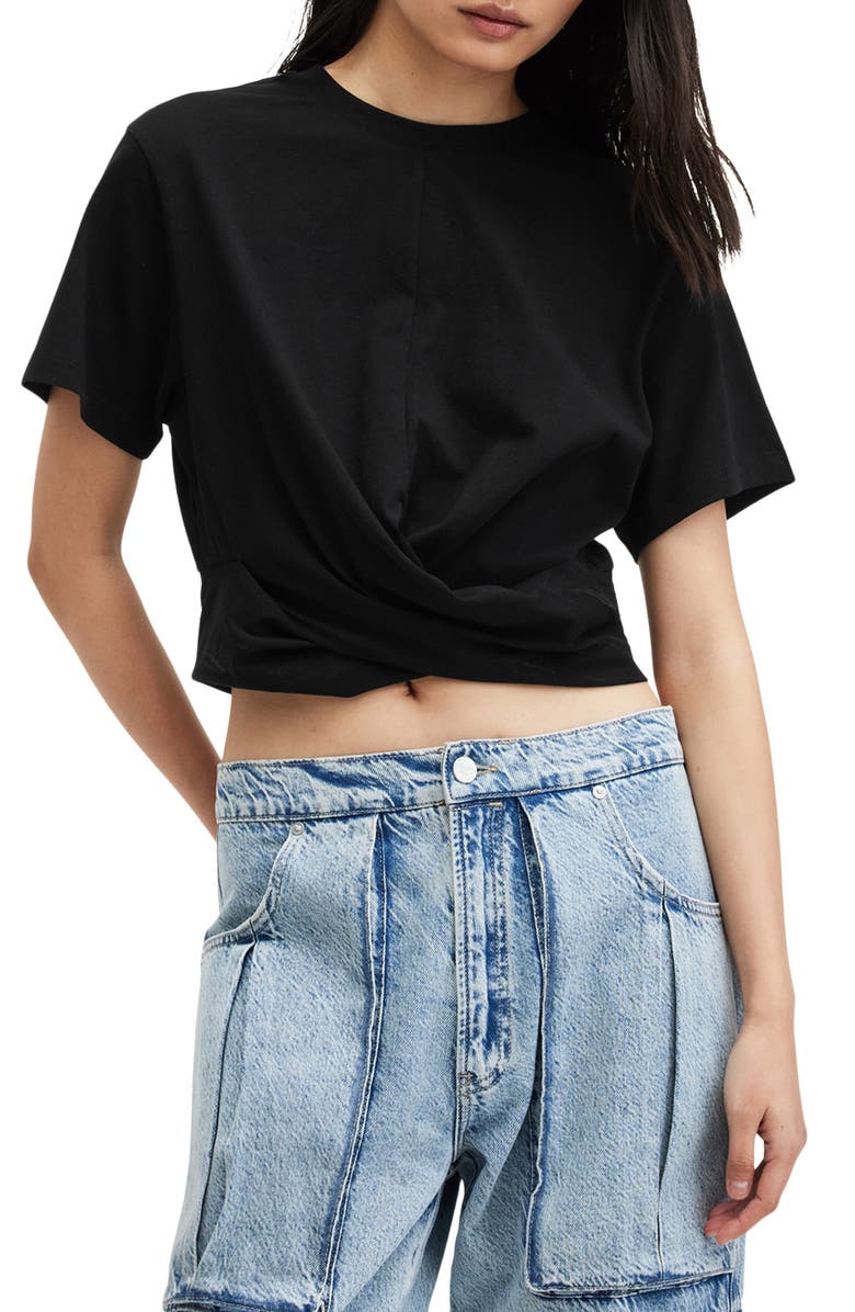 AllSaints Mallinson Twist Hem Crop T-Shirt, Main, color,