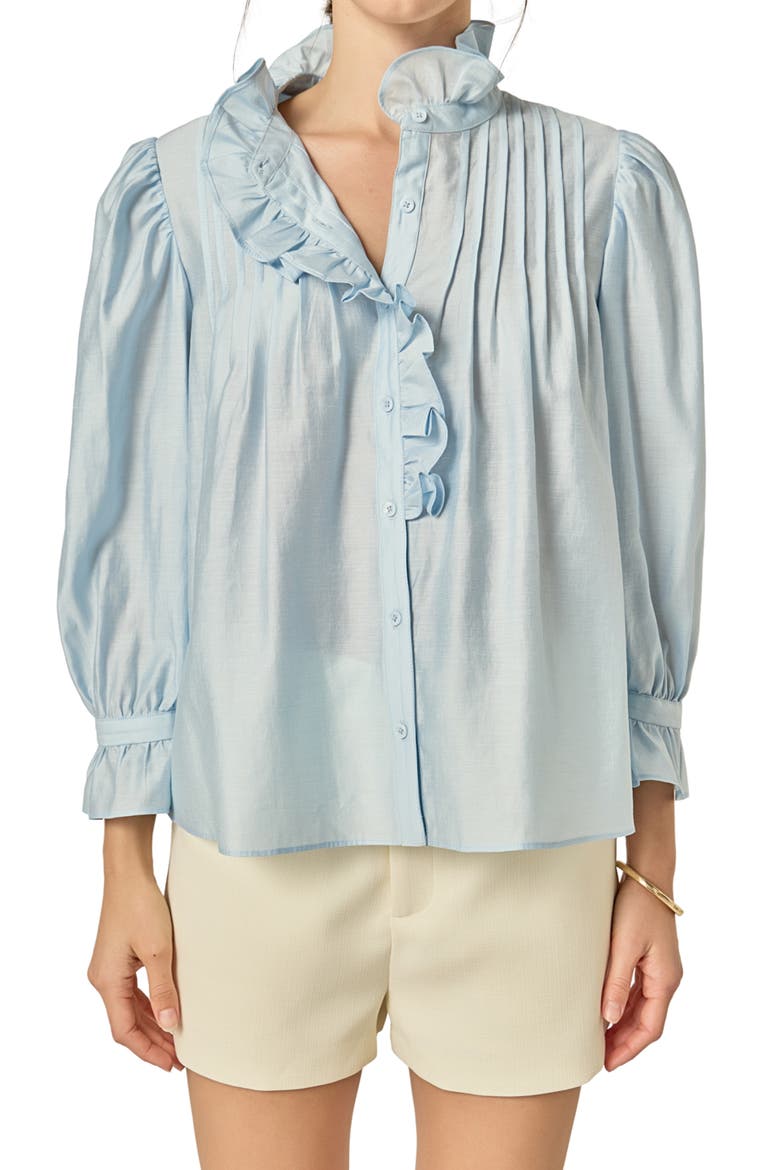 Ruffle Detail Shirt, Main, color, POWDER BLUE