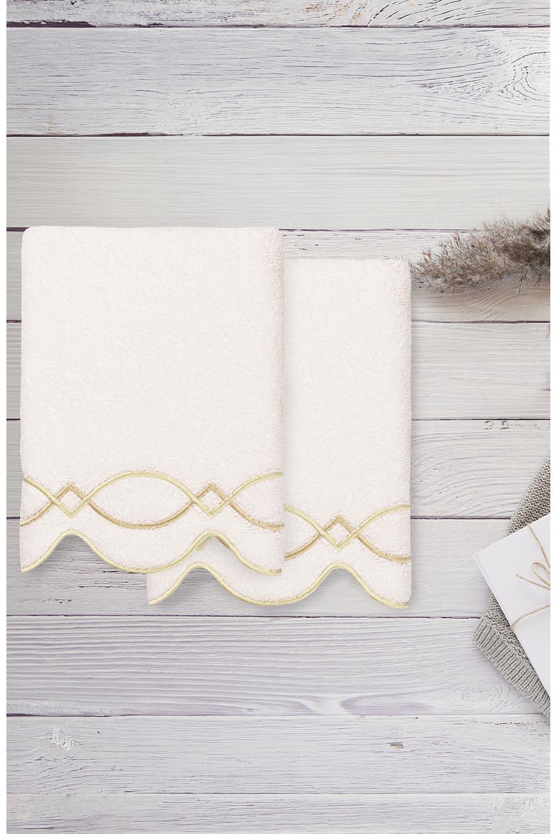 Diamond Chain Scallop Set of 2 Hand Towels, Alternate, color, WHITE/ BEIGE