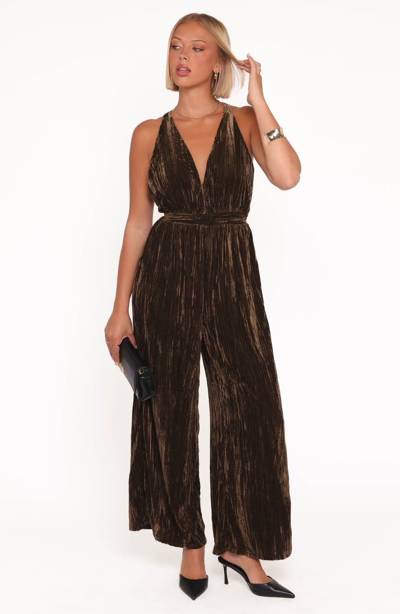 Petal & Pup Melody Crushed Velvet Jumpsuit, Alternate, color, Mocha Olive