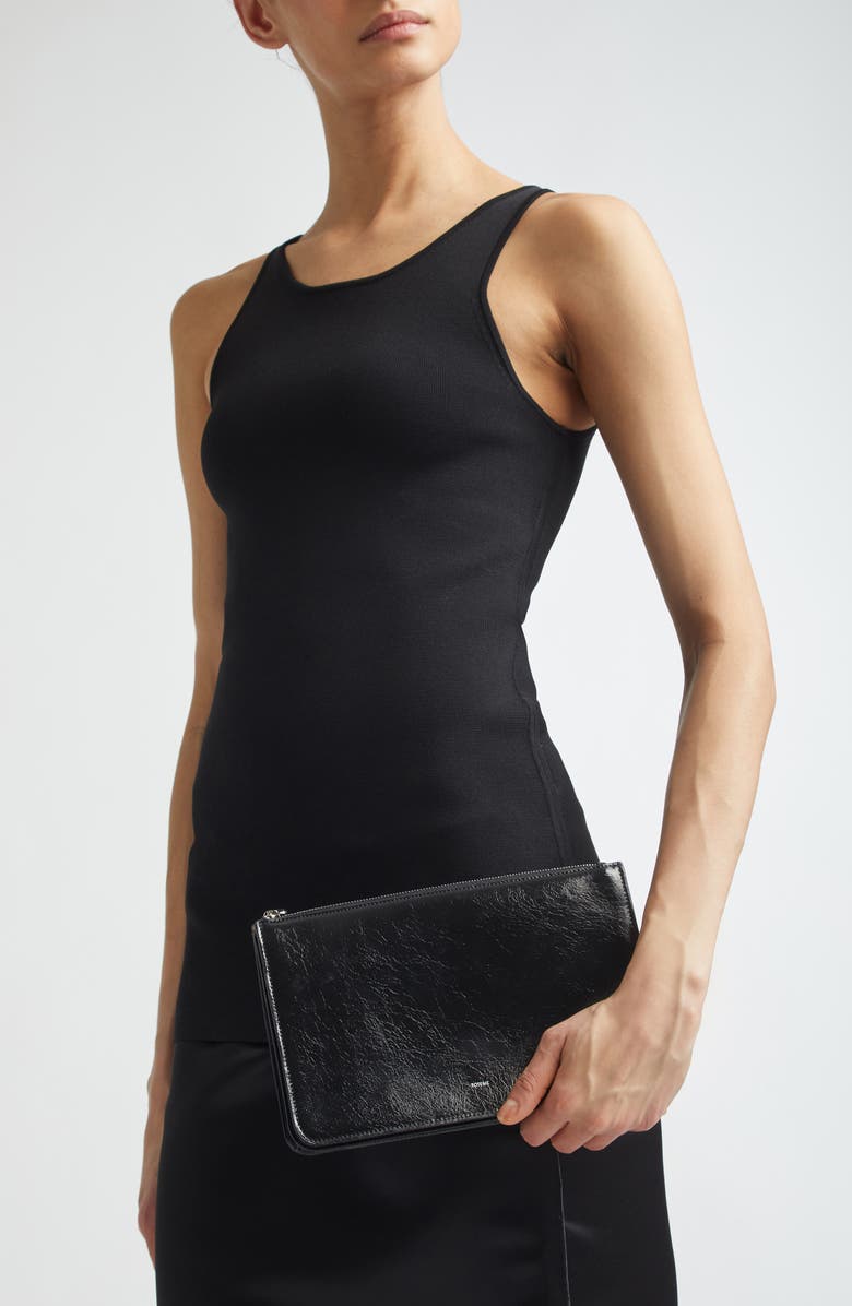 TOTEME Threefold Naplak Leather Clutch, Alternate, color, Black