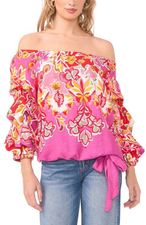 Floral Off the Shoulder Balloon Sleeve Top