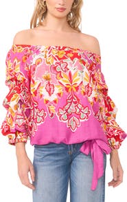 Vince Camuto Floral Off the Shoulder Balloon Sleeve Top