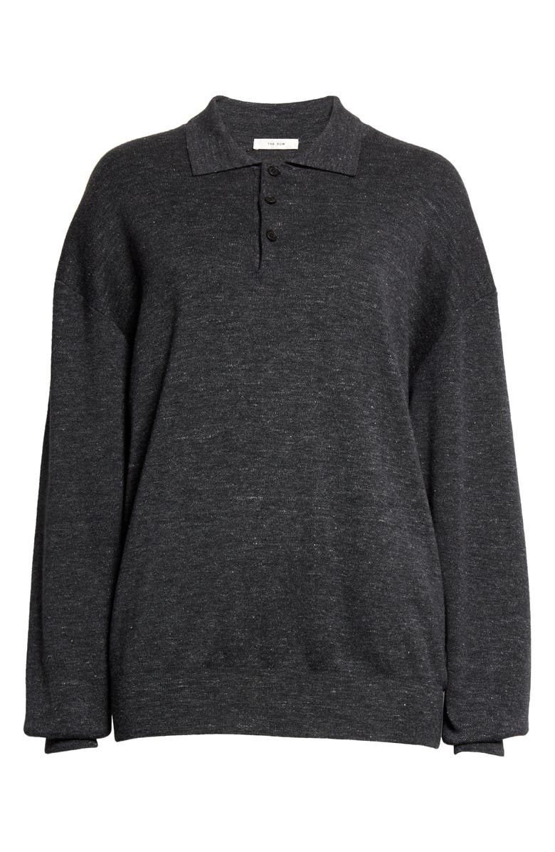 The Row Deja Mélange Cashmere, Silk & Hemp Blend Polo Sweater, Alternate, color, 